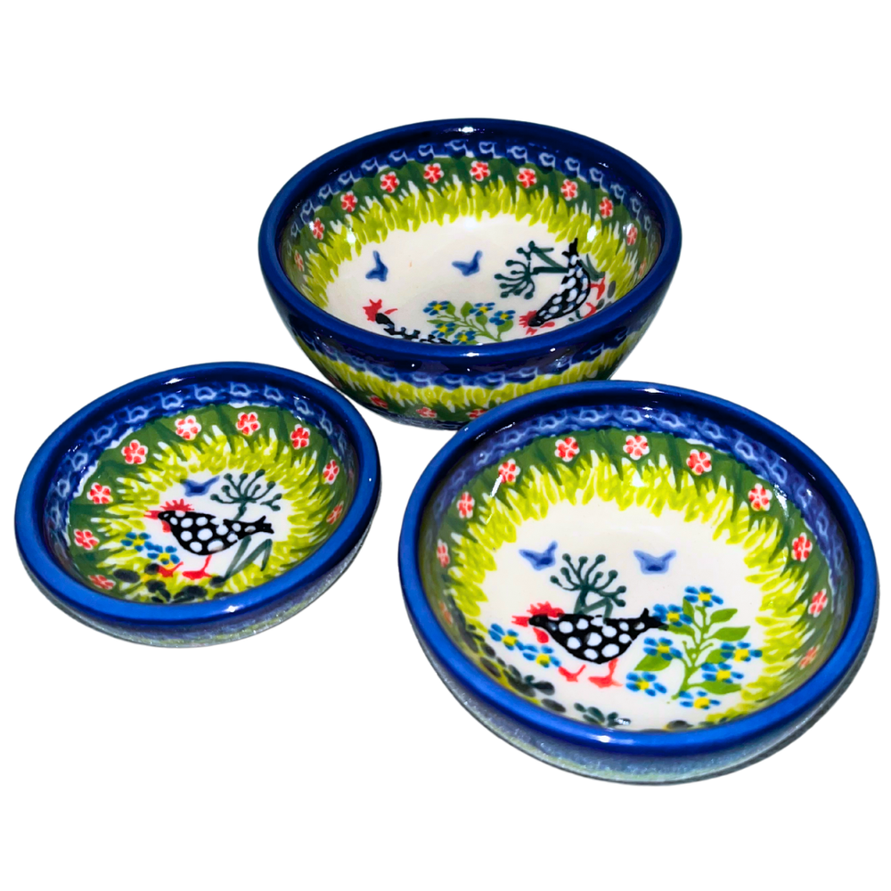 kalich polish pottery set 3 small stacking bowls polka chicken 950